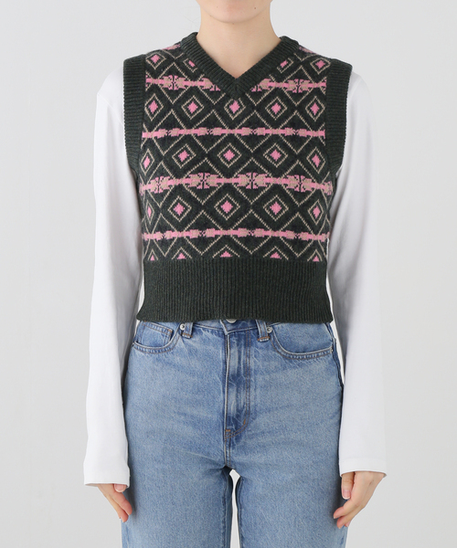 JOURNAL STANDARD(ジャーナルスタンダード)の「【NOMARHYTHM TEXTILE /ノ-マリズム テキスタイル】Fairgyle Knit Vest(ベスト・レディース・グリーン・X-SMALL)」の3枚目の写真