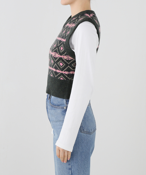 JOURNAL STANDARD(ジャーナルスタンダード)の「【NOMARHYTHM TEXTILE /ノ-マリズム テキスタイル】Fairgyle Knit Vest(ベスト・レディース・グリーン・X-SMALL)」の4枚目の写真
