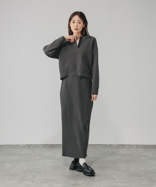 GLOBAL WORK(グローバルワーク)の「モールスキッパープルオーバー*スカートセット/1054108(ワンピース・レディース・ネイビー/ブラウン系その他6/チャコールグレー・LARGE/MEDIUM)」の2枚目の写真