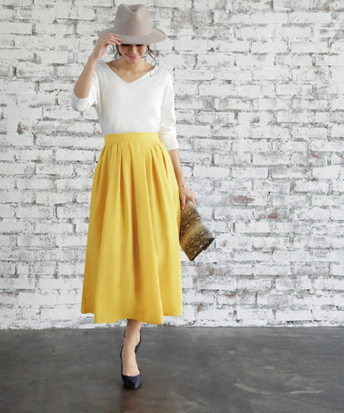 STYLE DELI（スタイルデリ）の「キレイ色ロングギャザーフレアスカート（スカート・レディース・ミント/ラベンダー/イエロー/グレー・FREE）」の5枚目の写真