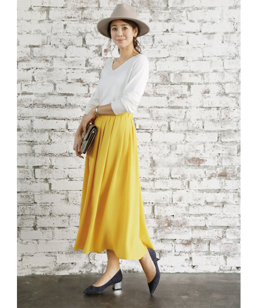 STYLE DELI（スタイルデリ）の「キレイ色ロングギャザーフレアスカート（スカート・レディース・ミント/ラベンダー/イエロー/グレー・FREE）」の6枚目の写真