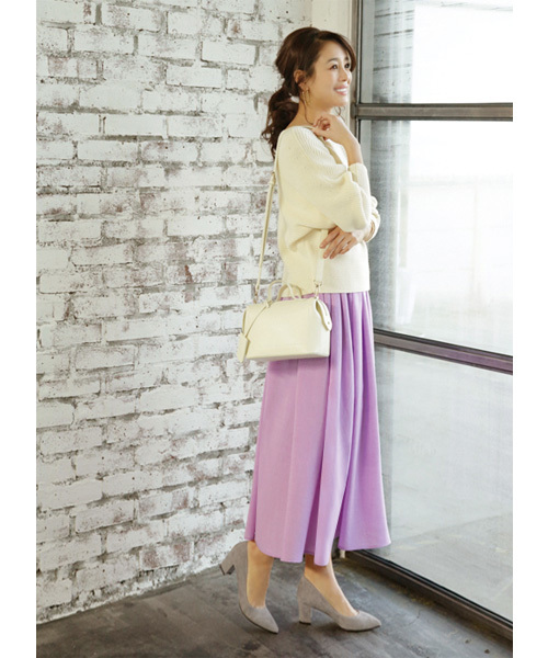 STYLE DELI（スタイルデリ）の「キレイ色ロングギャザーフレアスカート（スカート・レディース・ミント/ラベンダー/イエロー/グレー・FREE）」の9枚目の写真