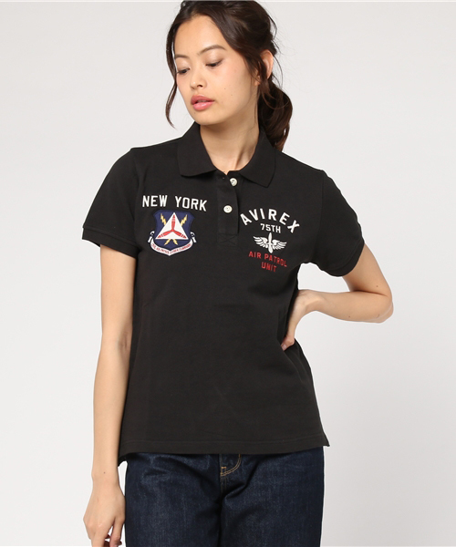 AVIREX（アヴィレックス）の「avirex/ アヴィレックス/ L S/S EMB POLO SHIRT  FBB/ 刺繍 ポロシャツ FBB（ポロシャツ・レディース・ブラック/ホワイト/レッド・LARGE/SMALL/MEDIUM）」の2枚目の写真