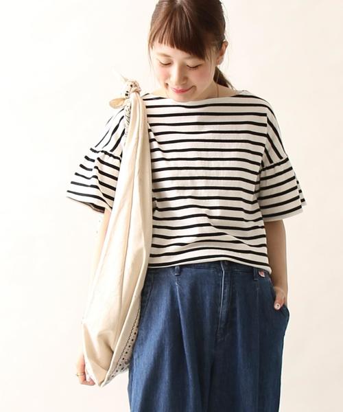 coen（コーエン）の「ボーダーフレアスリーブカットソー（Tシャツ/カットソー・レディース・ブラウン/ブラック・MEDIUM/LARGE）」の2枚目の写真