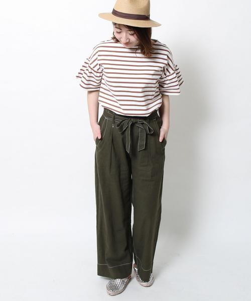 coen（コーエン）の「ボーダーフレアスリーブカットソー（Tシャツ/カットソー・レディース・ブラウン/ブラック・MEDIUM/LARGE）」の8枚目の写真