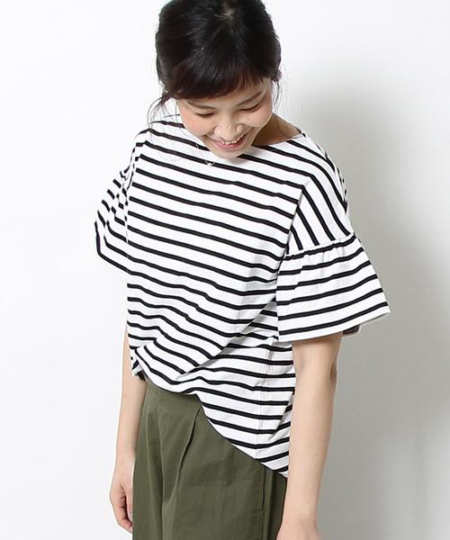 coen（コーエン）の「ボーダーフレアスリーブカットソー（Tシャツ/カットソー・レディース・ブラウン/ブラック・MEDIUM/LARGE）」の16枚目の写真