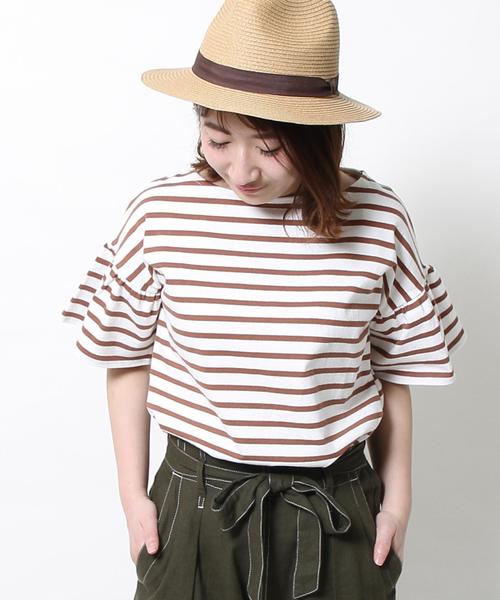 coen（コーエン）の「ボーダーフレアスリーブカットソー（Tシャツ/カットソー・レディース・ブラウン/ブラック・MEDIUM/LARGE）」の17枚目の写真