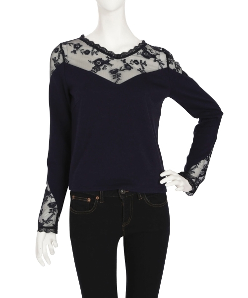 dazzlin（ダズリン）の「チュールレースデザインカットトップス（Tシャツ/カットソー・レディース・ブラック/ネイビー/オフホワイト・FREE）」の6枚目の写真