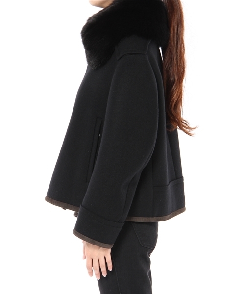 【美品！】Drawer ドゥロワー　アストラカンファーブルゾン　ブラック Drawer（ドゥロワー）の「Drawer F ウールメルトン ファーカラー