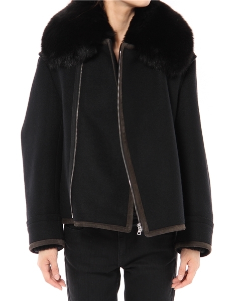 【美品！】Drawer ドゥロワー　アストラカンファーブルゾン　ブラック Drawer（ドゥロワー）の「Drawer F ウールメルトン ファーカラー