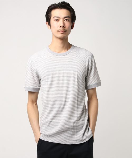Healthknit(ヘルスニット)の「Healthknit/ヘルスニット WAFFLE TEE(Tシャツ/カットソー・メンズ・ホワイト/ブラック/ホワイト×グレー/杢グレー/ホワイト×ネイビー・MEDIUM/LARGE)」の1枚目の写真