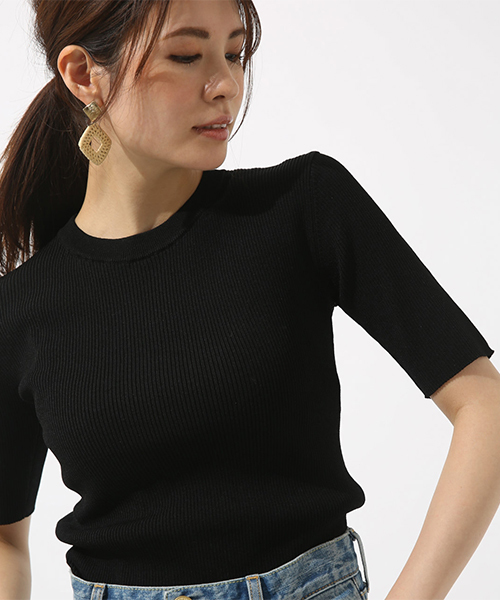 AZUL by moussy（アズールバイマウジー）の「ボーダー5分袖ニットプルオーバー（ニット/セーター・レディース・ブルー系その他/ホワイト系その他/イエロー系その他/ブラック・MEDIUM/SMALL）」の3枚目の写真