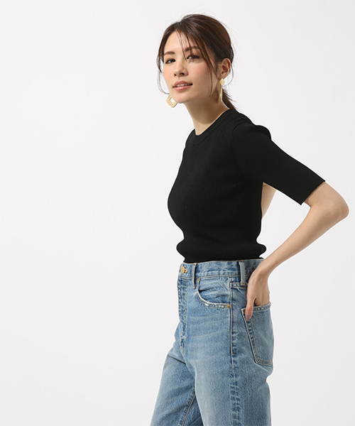 AZUL by moussy（アズールバイマウジー）の「ボーダー5分袖ニットプルオーバー（ニット/セーター・レディース・ブルー系その他/ホワイト系その他/イエロー系その他/ブラック・MEDIUM/SMALL）」の5枚目の写真