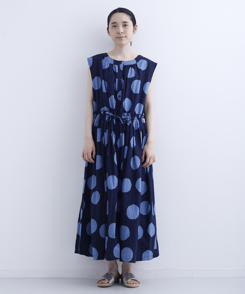 CORCOVADO コルコバード　ノースリーブ ワンピース　ドット柄　ネイビー 美品✨CORCOVADO コルコバード プリーツワンピース ニット