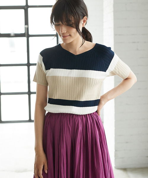 AMERICAN HOLIC(アメリカンホリック)の「・変形リブプルオーバー(ニット/セーター・レディース・グリーン/ブルー/ブラック/イエロー系その他2/ブラック系その他4/オフホワイト・L/M)」の6枚目の写真