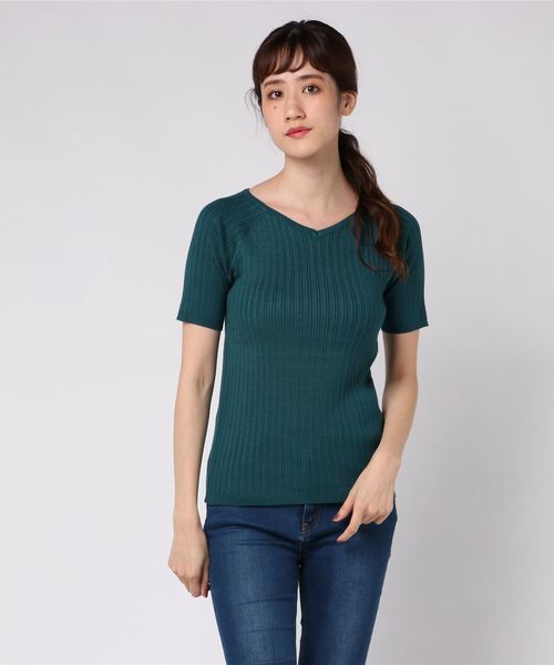 AMERICAN HOLIC(アメリカンホリック)の「・変形リブプルオーバー(ニット/セーター・レディース・グリーン/ブルー/ブラック/イエロー系その他2/ブラック系その他4/オフホワイト・L/M)」の1枚目の写真