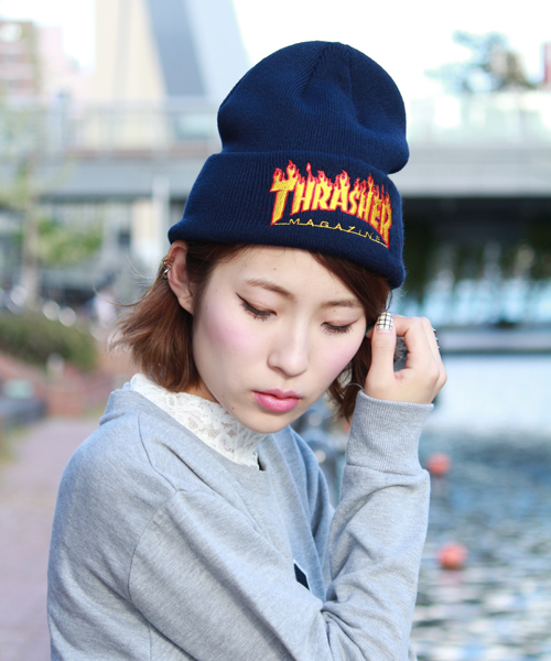 THRASHER（スラッシャー）の「WEGO/THRASHERファイヤーワッチキャップ（ニットキャップ/ビーニー・メンズ・ホワイト/ブラック/ネイビー/ワイン・FREE）」の13枚目の写真