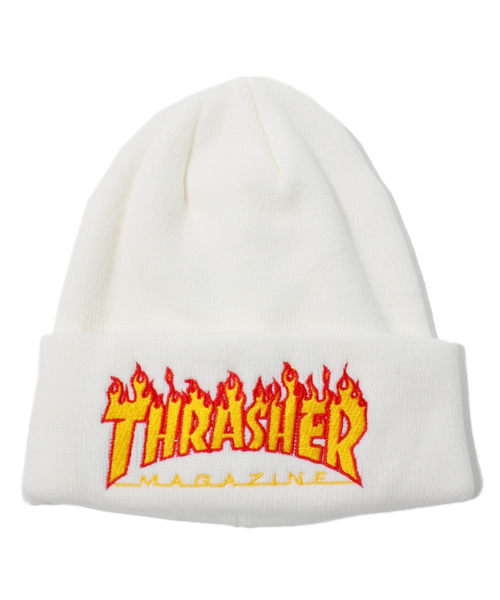 THRASHER（スラッシャー）の「WEGO/THRASHERファイヤーワッチキャップ（ニットキャップ/ビーニー・メンズ・ホワイト/ブラック/ネイビー/ワイン・FREE）」の2枚目の写真