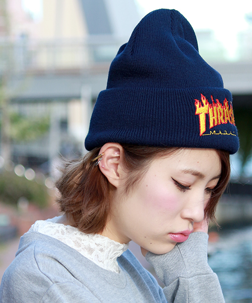 THRASHER（スラッシャー）の「WEGO/THRASHERファイヤーワッチキャップ（ニットキャップ/ビーニー・メンズ・ホワイト/ブラック/ネイビー/ワイン・FREE）」の17枚目の写真