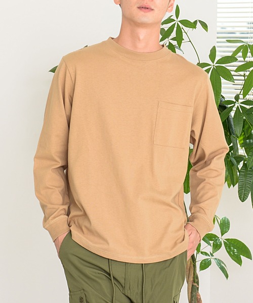 Goodwear（グッドウェア）の「『Goodwear/グッドウェア』WEB別注 ビッグシルエットヘビーウェイトポケット付きクルーネック長袖Tシャツ（Tシャツ/カットソー・メンズ・ホワイト/ブラック/ネイビー/カーキ/サックスブルー/オレンジ/エメラルド/ゴールド系その他/マルーン/チャコール/ベージュ/ワイン/イエロー系その他/パープル系その他/グレー系その他/モスグリーン/オレンジ系その他/ブラウン/パープル/グレー/バーガンディー/ベージュ系その他/ベージュ系その他2/カーキブラウン/ブルー系その他/テラコッタ/ライトピンク/グレー系1/ブラウン系1・S/M/L/XL）」の12枚目の写真