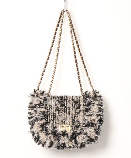 KOBE LETTUCE（コウベレタス）の「MIXラメツイード2WAYショルダーチェーンバッグ＊レディース/ハンドバッグ/ポシェット/ミニバッグ[B1220]神戸レタス（ハンドバッグ・レディース・ブラック/イエロー・FREE）」の4枚目の写真