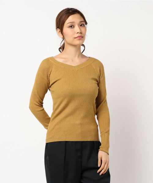 AMERICAN HOLIC(アメリカンホリック)の「2WAYリブプルオーバー*(ニット/セーター・レディース・マスタード/アイボリー/ブラック/ライトグリーン/ネイビー/ホワイト系その他4・M/L)」の1枚目の写真