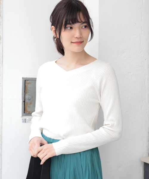 AMERICAN HOLIC(アメリカンホリック)の「2WAYリブプルオーバー*(ニット/セーター・レディース・マスタード/アイボリー/ブラック/ライトグリーン/ネイビー/ホワイト系その他4・M/L)」の2枚目の写真