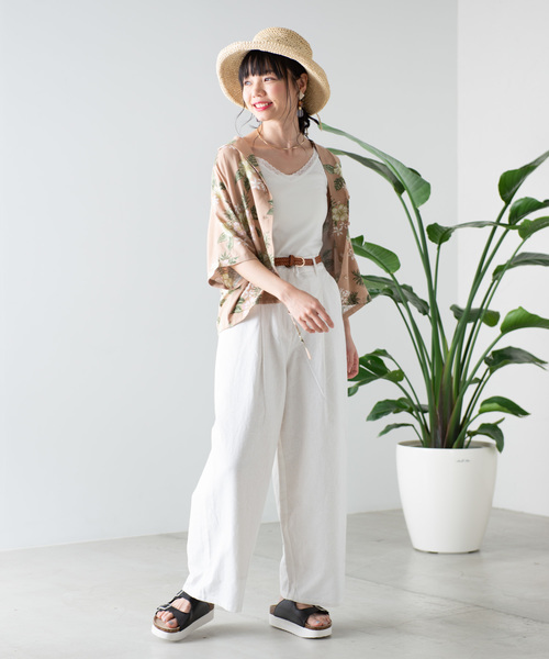 WEGO（ウィゴー）の「WEGO/【セットアップ対応商品】リネンブレンドワイドパンツ（スラックス・レディース・ホワイト/ブラウン/ライトベージュ/ダークオレンジ・FREE）」の5枚目の写真