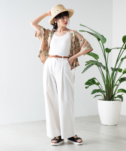 ユニオンランチ　リネンブレンド　ワイドペインターパンツ　ベージュ　レディースXS ユニオンランチ リネンブレンド ワイドペインターパンツ