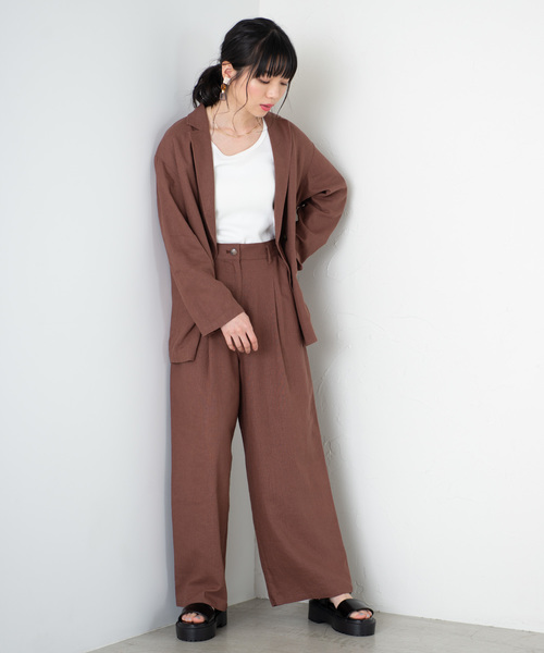 WEGO（ウィゴー）の「WEGO/【セットアップ対応商品】リネンブレンドワイドパンツ（スラックス・レディース・ホワイト/ブラウン/ライトベージュ/ダークオレンジ・FREE）」の12枚目の写真