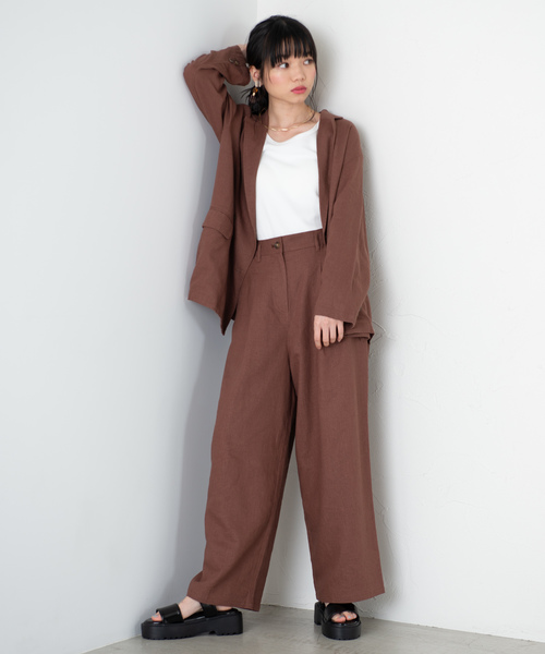 WEGO（ウィゴー）の「WEGO/【セットアップ対応商品】リネンブレンドワイドパンツ（スラックス・レディース・ホワイト/ブラウン/ライトベージュ/ダークオレンジ・FREE）」の16枚目の写真