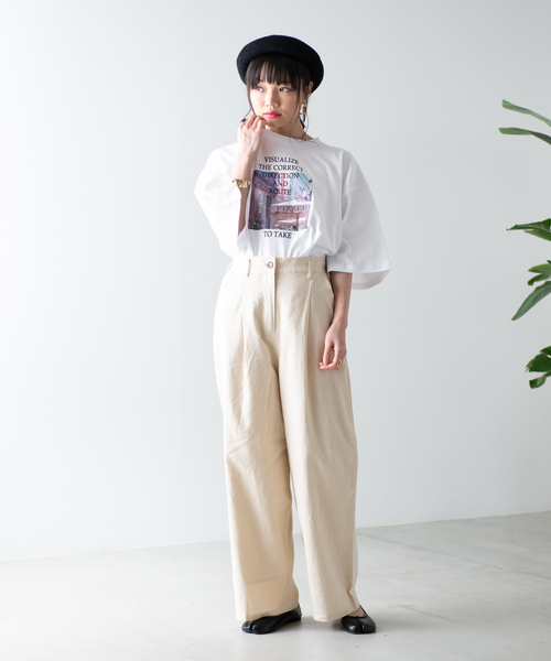 WEGO（ウィゴー）の「WEGO/【セットアップ対応商品】リネンブレンドワイドパンツ（スラックス・レディース・ホワイト/ブラウン/ライトベージュ/ダークオレンジ・FREE）」の17枚目の写真