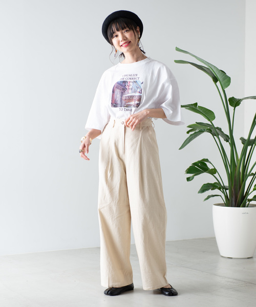 WEGO（ウィゴー）の「WEGO/【セットアップ対応商品】リネンブレンドワイドパンツ（スラックス・レディース・ホワイト/ブラウン/ライトベージュ/ダークオレンジ・FREE）」の9枚目の写真