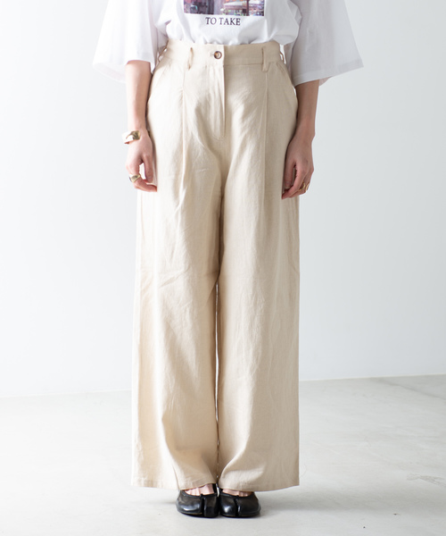 WEGO（ウィゴー）の「WEGO/【セットアップ対応商品】リネンブレンドワイドパンツ（スラックス・レディース・ホワイト/ブラウン/ライトベージュ/ダークオレンジ・FREE）」の8枚目の写真