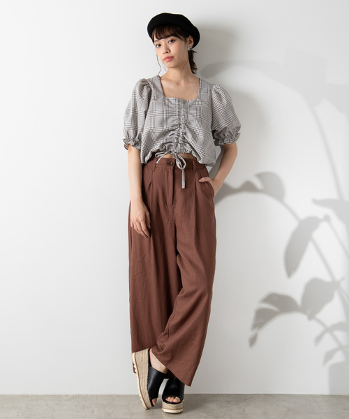 WEGO（ウィゴー）の「WEGO/【セットアップ対応商品】リネンブレンドワイドパンツ（スラックス・レディース・ホワイト/ブラウン/ライトベージュ/ダークオレンジ・FREE）」の21枚目の写真