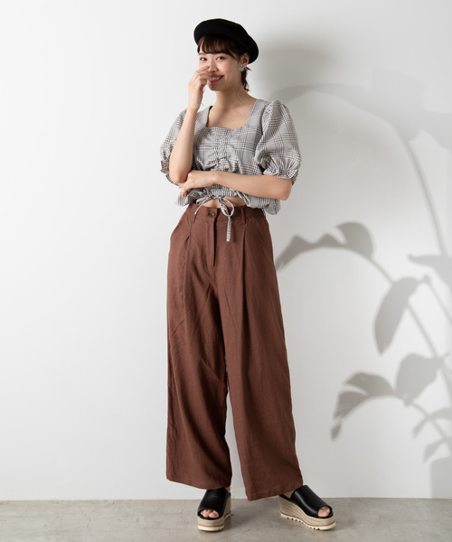 WEGO（ウィゴー）の「WEGO/【セットアップ対応商品】リネンブレンドワイドパンツ（スラックス・レディース・ホワイト/ブラウン/ライトベージュ/ダークオレンジ・FREE）」の22枚目の写真