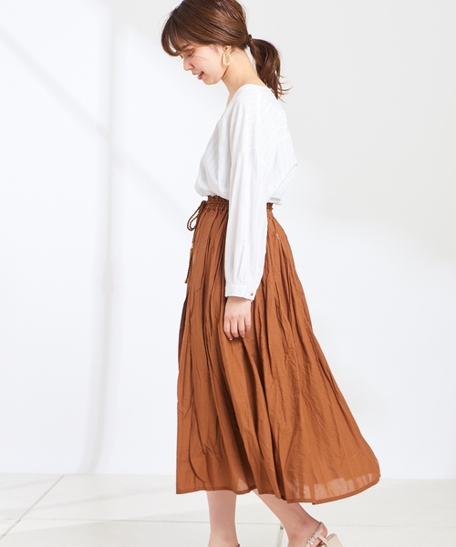 natural couture(ナチュラルクチュール)の「綿ボイルカラースカート(スカート・レディース・ブラック/パープル/ターコイズブルー/チェック/イエロー/キャメル・FREE)」の5枚目の写真