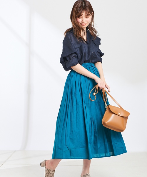 natural couture(ナチュラルクチュール)の「綿ボイルカラースカート(スカート・レディース・ブラック/パープル/ターコイズブルー/チェック/イエロー/キャメル・FREE)」の12枚目の写真