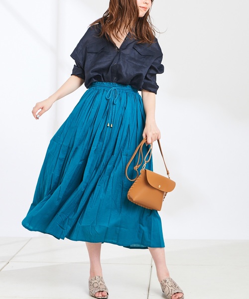 natural couture(ナチュラルクチュール)の「綿ボイルカラースカート(スカート・レディース・ブラック/パープル/ターコイズブルー/チェック/イエロー/キャメル・FREE)」の13枚目の写真