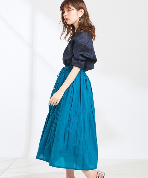 natural couture(ナチュラルクチュール)の「綿ボイルカラースカート(スカート・レディース・ブラック/パープル/ターコイズブルー/チェック/イエロー/キャメル・FREE)」の14枚目の写真