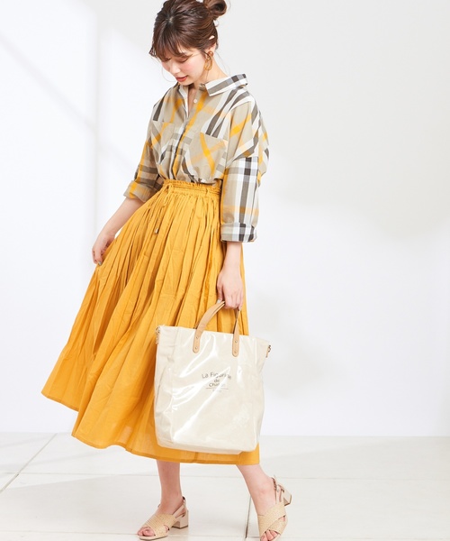 natural couture(ナチュラルクチュール)の「綿ボイルカラースカート(スカート・レディース・ブラック/パープル/ターコイズブルー/チェック/イエロー/キャメル・FREE)」の18枚目の写真