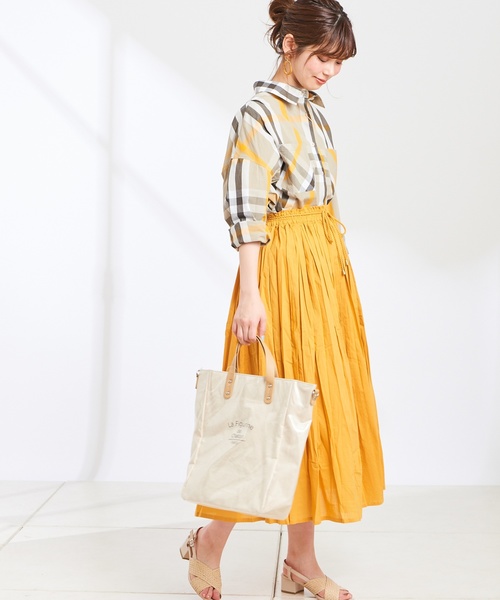 natural couture(ナチュラルクチュール)の「綿ボイルカラースカート(スカート・レディース・ブラック/パープル/ターコイズブルー/チェック/イエロー/キャメル・FREE)」の19枚目の写真