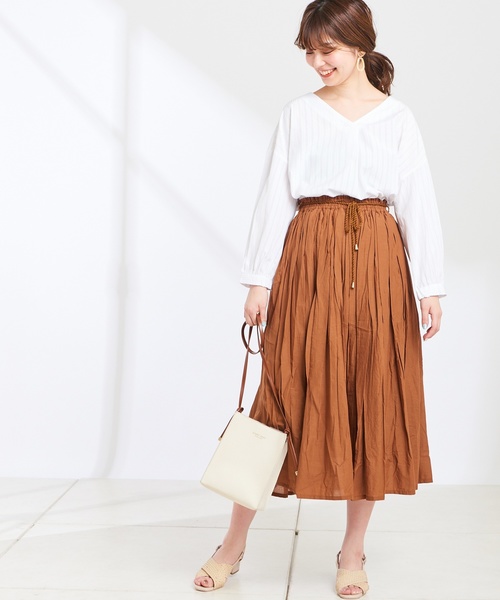 natural couture(ナチュラルクチュール)の「綿ボイルカラースカート(スカート・レディース・ブラック/パープル/ターコイズブルー/チェック/イエロー/キャメル・FREE)」の21枚目の写真