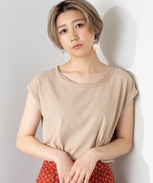 WEGO（ウィゴー）の「WEGO/USAコットンノースリーブTシャツ（Tシャツ/カットソー・レディース・ブラック/ベージュ/ピンク/ホワイト/カーキ/パープル・FREE）」の3枚目の写真