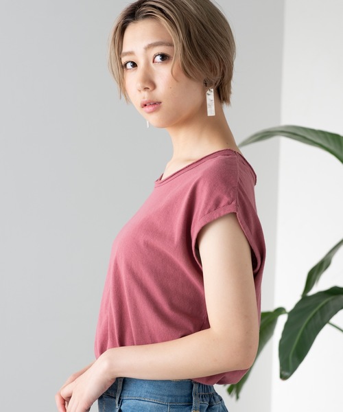 WEGO（ウィゴー）の「WEGO/USAコットンノースリーブTシャツ（Tシャツ/カットソー・レディース・ブラック/ベージュ/ピンク/ホワイト/カーキ/パープル・FREE）」の6枚目の写真