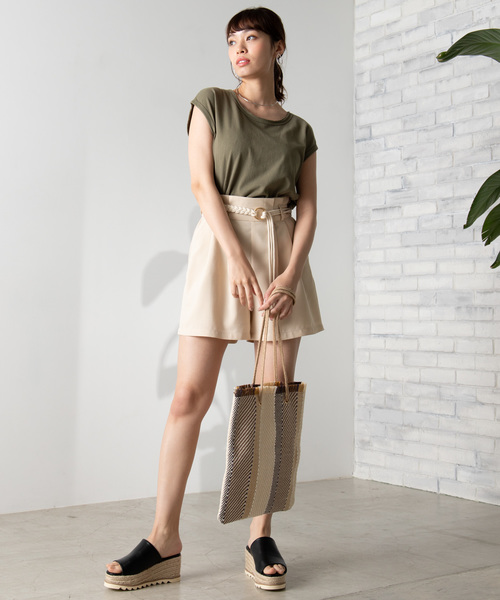 WEGO（ウィゴー）の「WEGO/USAコットンノースリーブTシャツ（Tシャツ/カットソー・レディース・ブラック/ベージュ/ピンク/ホワイト/カーキ/パープル・FREE）」の14枚目の写真