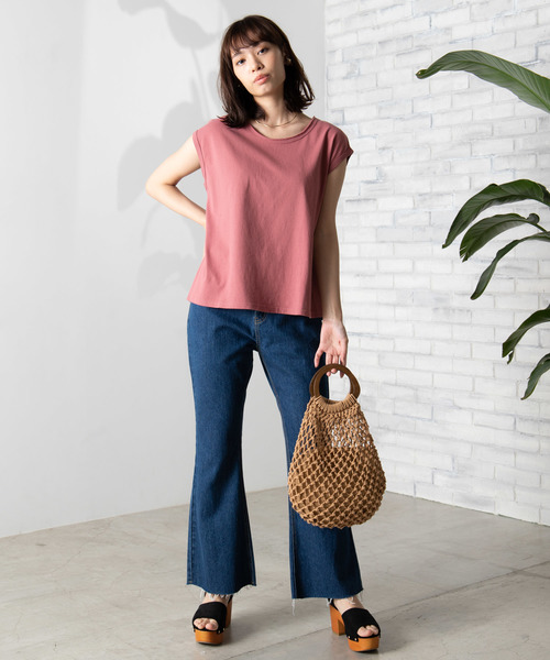 WEGO（ウィゴー）の「WEGO/USAコットンノースリーブTシャツ（Tシャツ/カットソー・レディース・ブラック/ベージュ/ピンク/ホワイト/カーキ/パープル・FREE）」の19枚目の写真