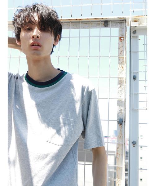 CRAFT STANDARD BOUTIQUE(クラフトスタンダードブティック)の「衿リブカットプルオーバー●(Tシャツ/カットソー・メンズ・オフホワイト/ブルー/杢グレー・LL/M/L)」の2枚目の写真