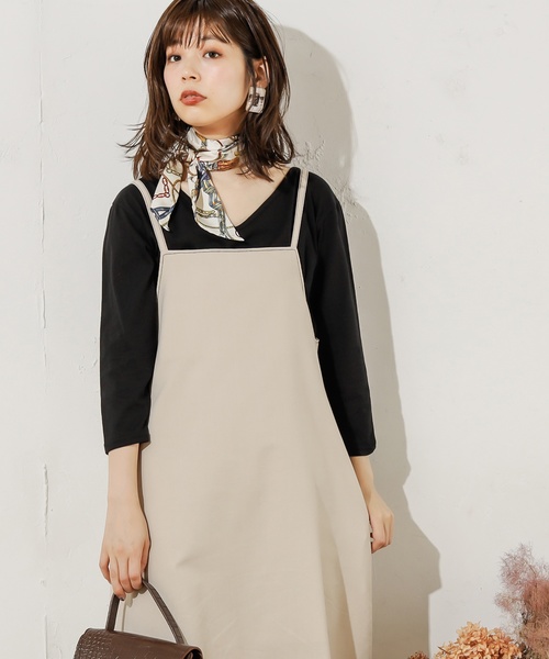 natural couture(ナチュラルクチュール)の「スカーフ付き2WAYTシャツ(Tシャツ/カットソー・レディース・ダークブラウン/ネイビー×ホワイト/オフホワイト/ブラック・FREE)」の3枚目の写真