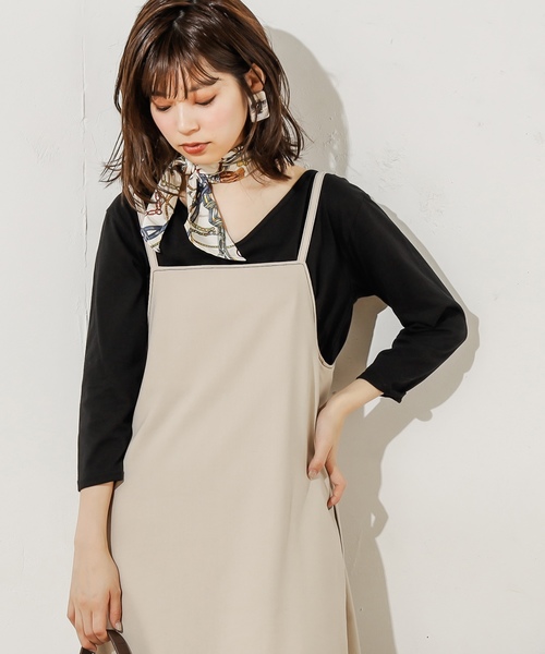 natural couture(ナチュラルクチュール)の「スカーフ付き2WAYTシャツ(Tシャツ/カットソー・レディース・ダークブラウン/ネイビー×ホワイト/オフホワイト/ブラック・FREE)」の8枚目の写真
